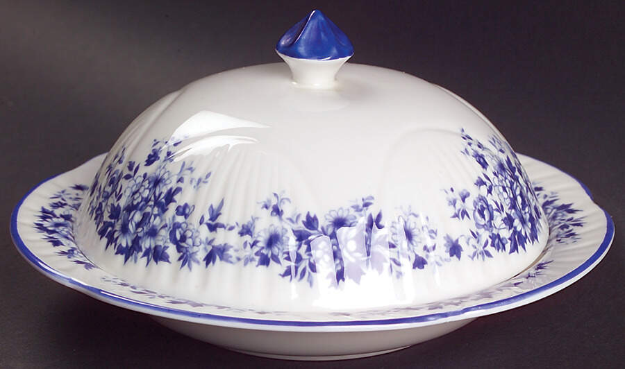 Petite Blue Round Covered Butter by Royal York (England)-1