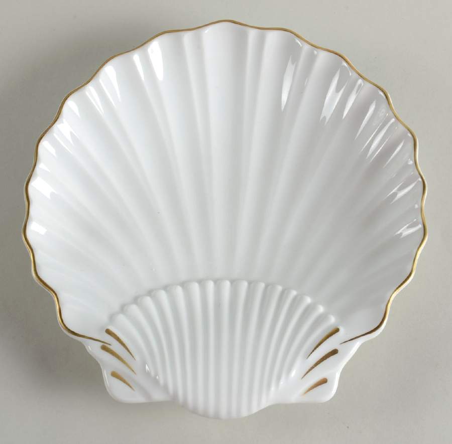 White & Gold Large Shell Shaped Dish by Royal Worcester-1