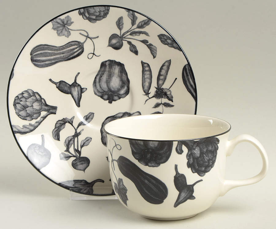 Toile De Legumes Black Breakfast Cup & Saucer Set by Royal Stafford-1
