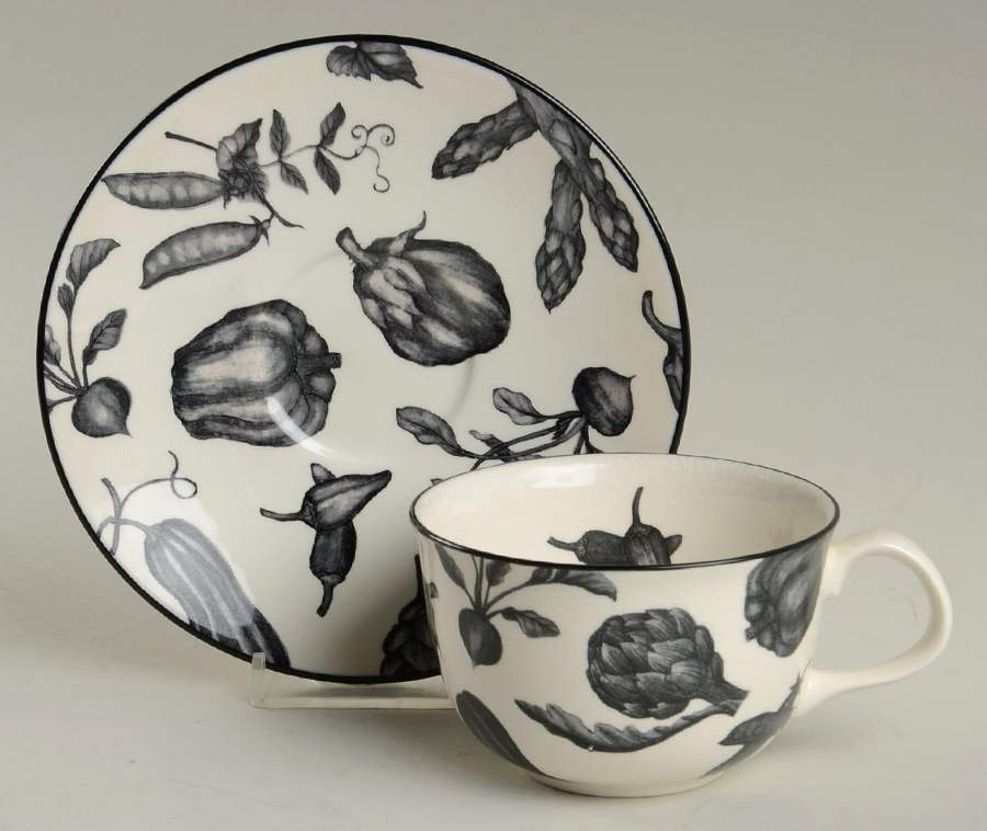 Toile De Legumes Black Flat Cup & Saucer Set by Royal Stafford-1
