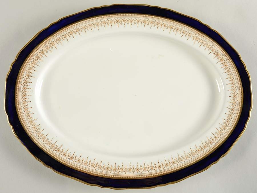 Regency Cobalt Blue (Cream Background) 15" Oval Serving Platter by Royal Worcester-1