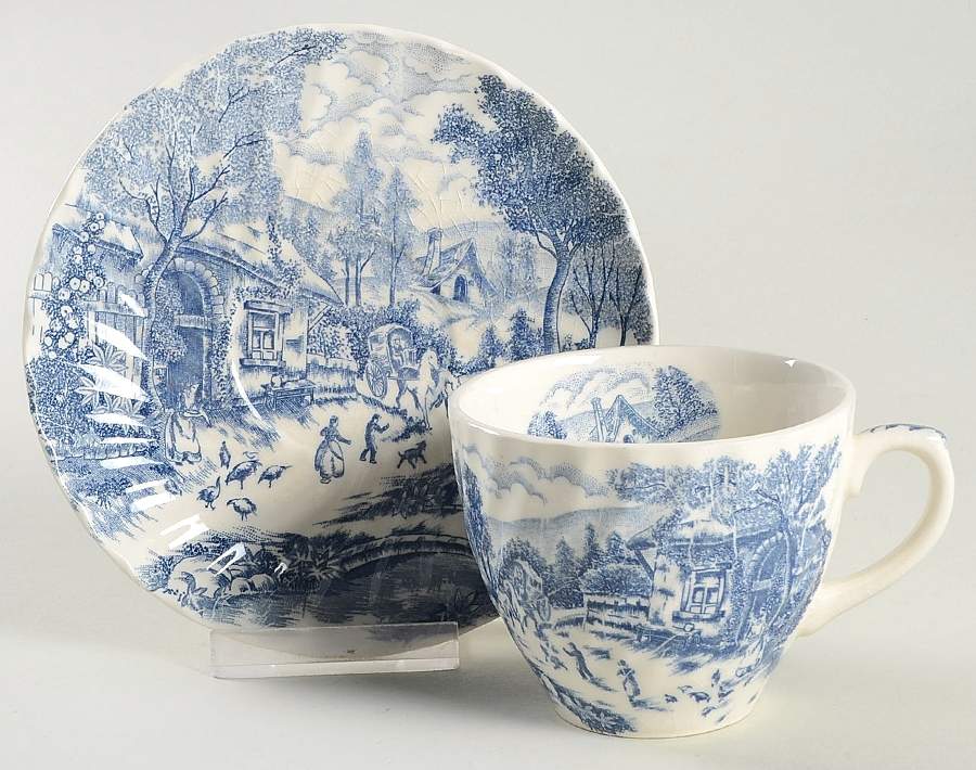 Country French Blue Flat Cup & Saucer Set by Rossini-1