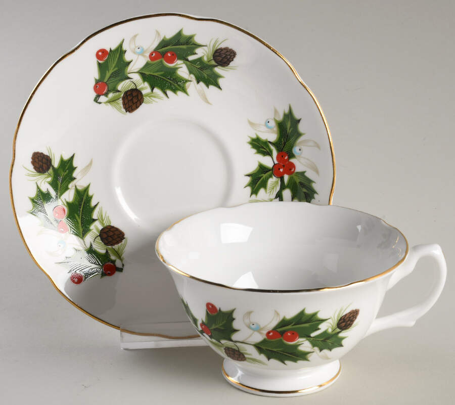Noel (Crown Backstamp, Scalloped) Footed Cup & Saucer Set by Royal Grafton-1