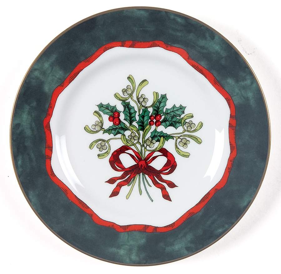 Holly Ribbons Green Bread & Butter Plate by Royal Worcester-1
