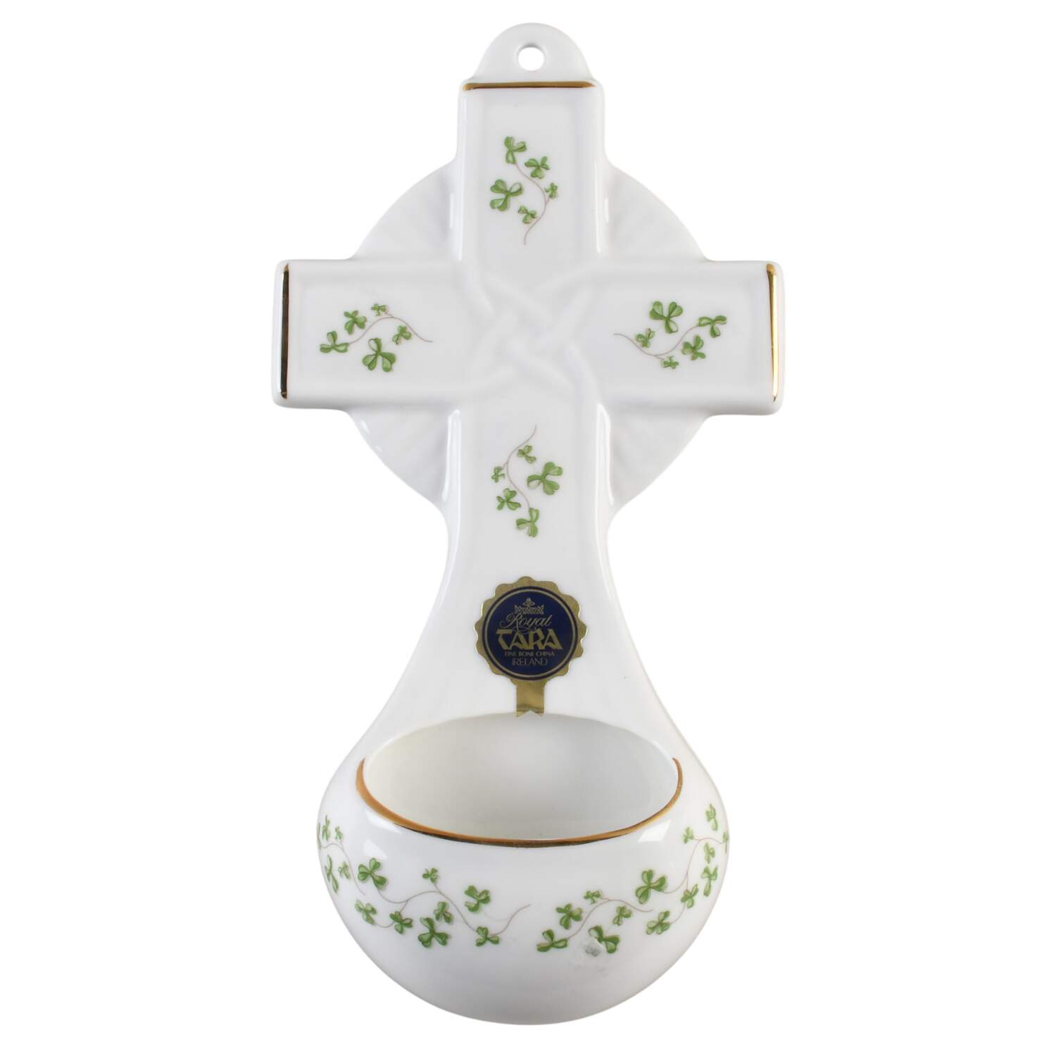Trellis Shamrock Giftware Holy Water Font with Cross by Royal Tara-1