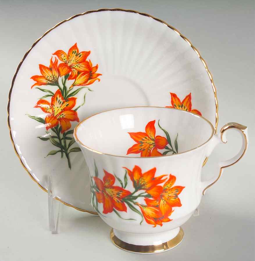 Prairie Lily (Ribbed, Gold Trim) Footed Cup & Saucer Set by Royal Windsor-1