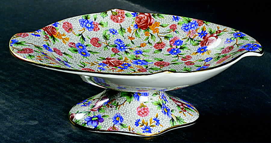 Old Cottage Chintz (Post 1960, White) Round Compote (Height X Width) by Royal Winton-1