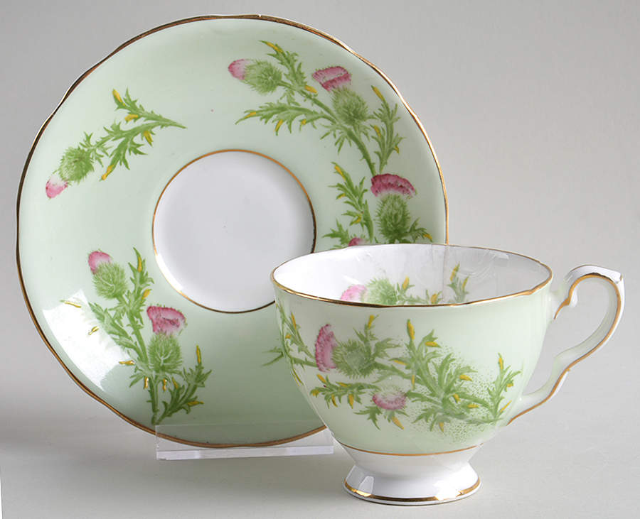 Scotch Thistle Footed Cup & Saucer Set by Royal Stafford-1