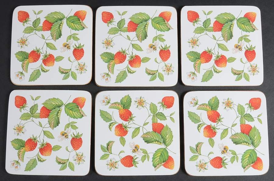 Alpine Strawberry Square Corkback Coaster - Set of 6 by Roy Kirkham-1