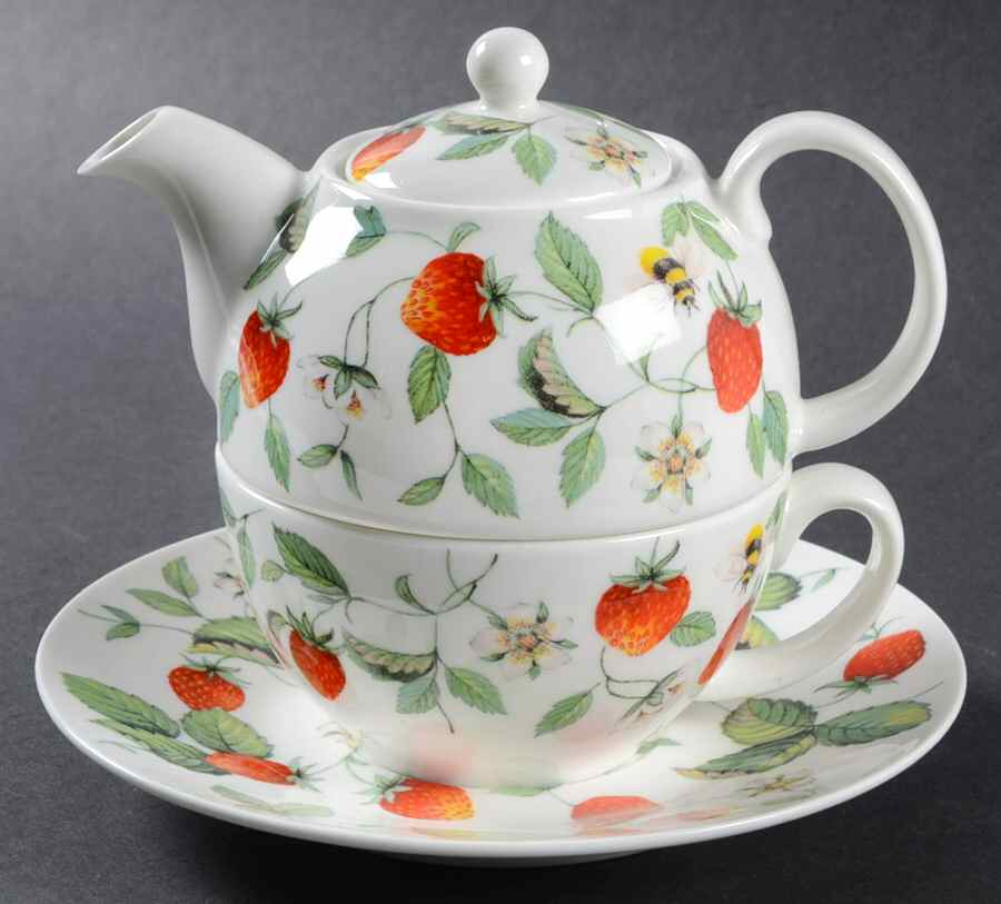 Alpine Strawberry Tea for One (Stacking Teapot w/Cup & Saucer) by Roy Kirkham-1