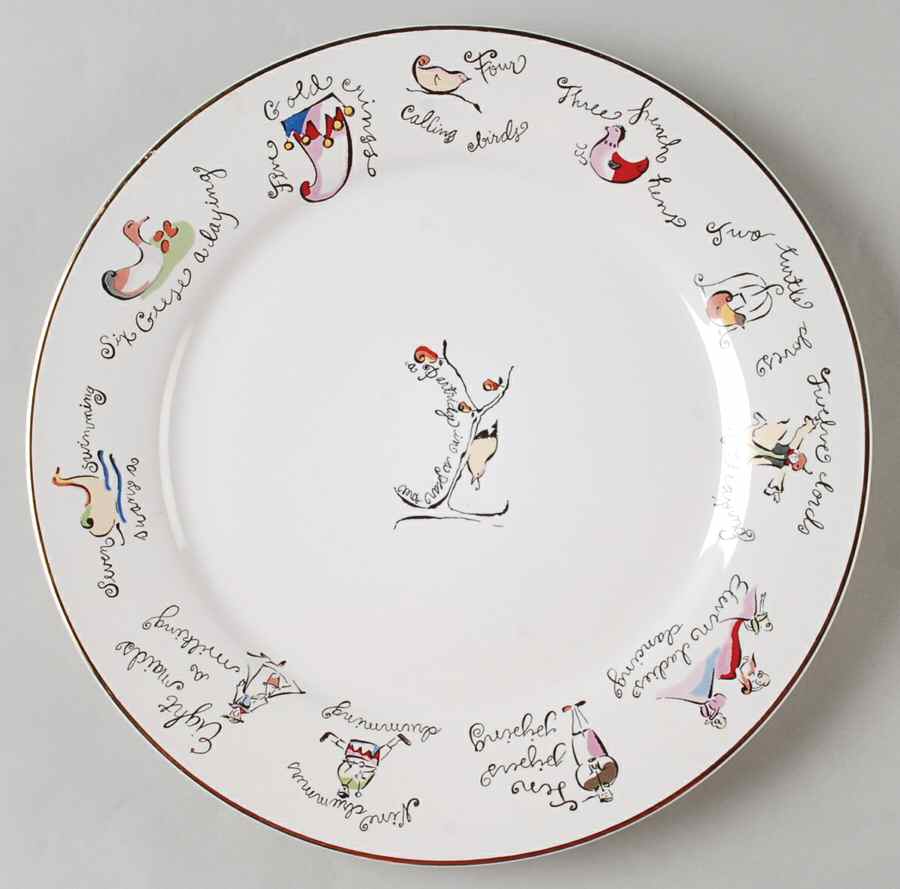 Twelve Days of Christmas (Gold Trim) Dinner Plate by Rosanna-1