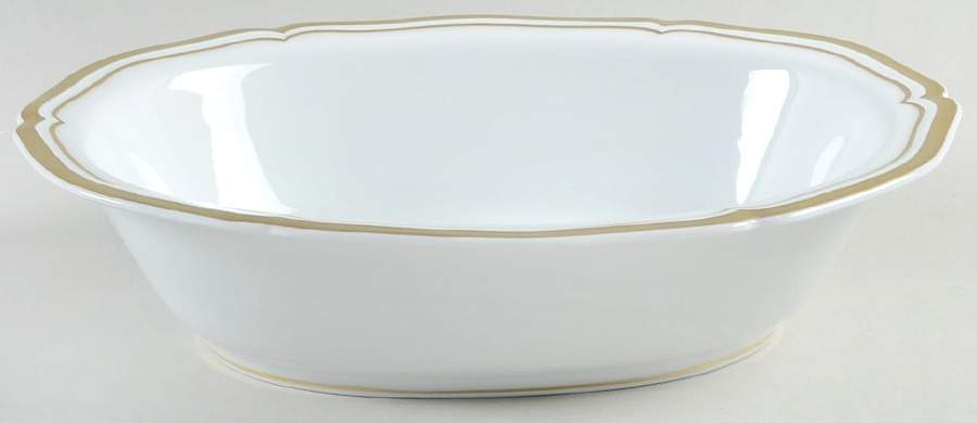 Polka White (Gold Trim) 10" Oval Vegetable Bowl by Raynaud-1