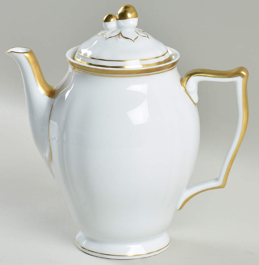 Polka White (Gold Trim) Coffee Pot & Lid by Raynaud-1