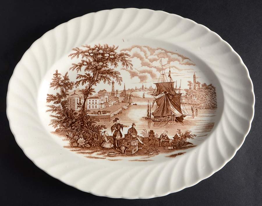Safe Harbour Brown (Swirl Rim) 12" Oval Serving Platter by Royal Staffordshire-1