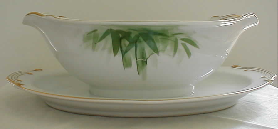 Golden Autumn (Bamboo) Gravy Boat with Attached Underplate by Rakuyo (Japan)-1