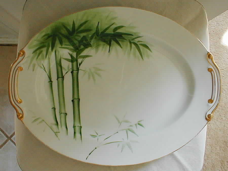 Golden Autumn (Bamboo) 14" Oval Serving Platter by Rakuyo (Japan)-1
