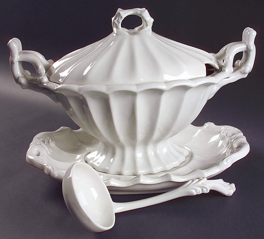 Victorian Tureen & Lid w/Ladle & Underplate by Red Cliff-1