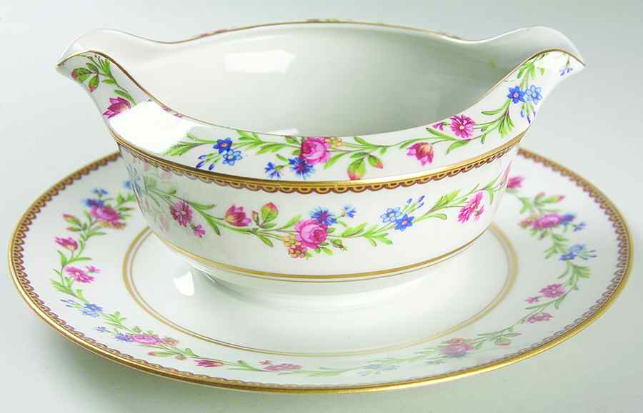 Country Flowers Gravy Boat with Attached Underplate by Raynaud-1