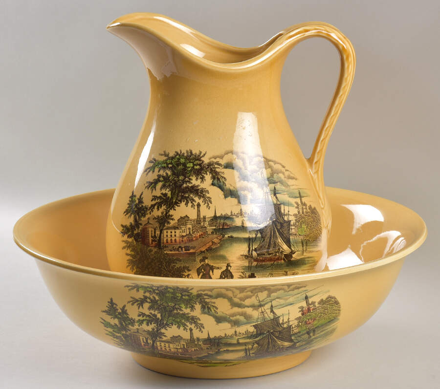 Safe Harbour Multicolor Mustard (176 Oz) Pitcher & Wash Bowl Set by Royal Staffordshire-1