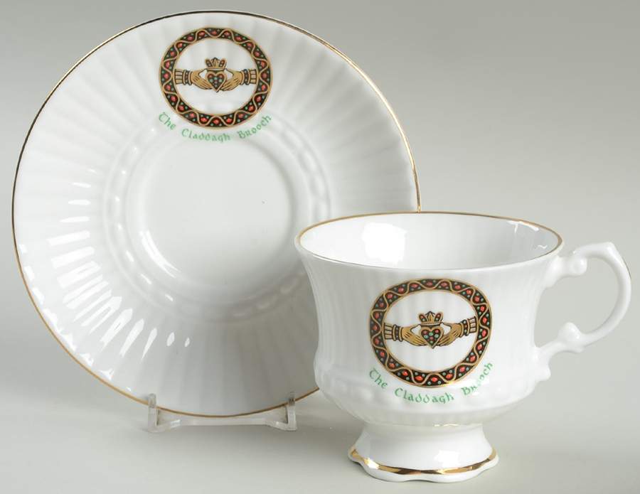 Claddagh Brooch Footed Cup & Saucer Set by Royal Tara-1