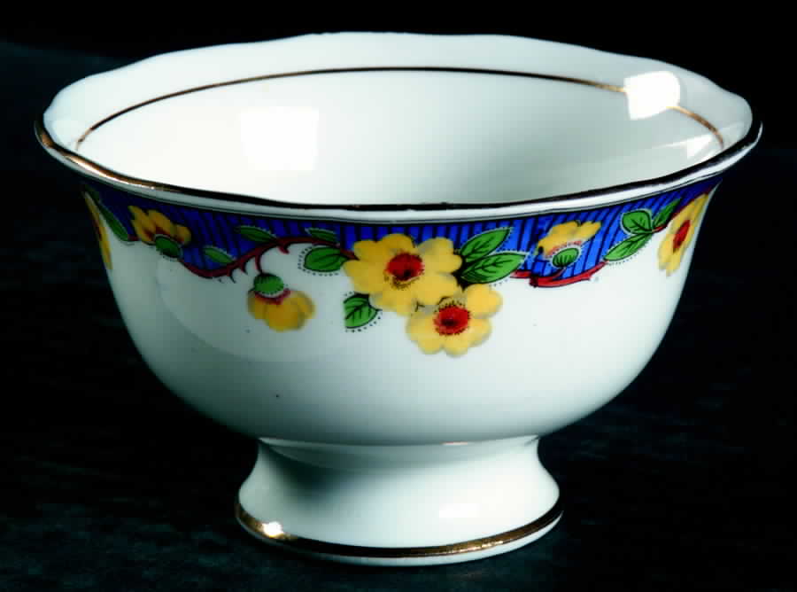 Primrose (Yellow Flowers On Blue) Open Sugar Bowl by Royal Albert-1