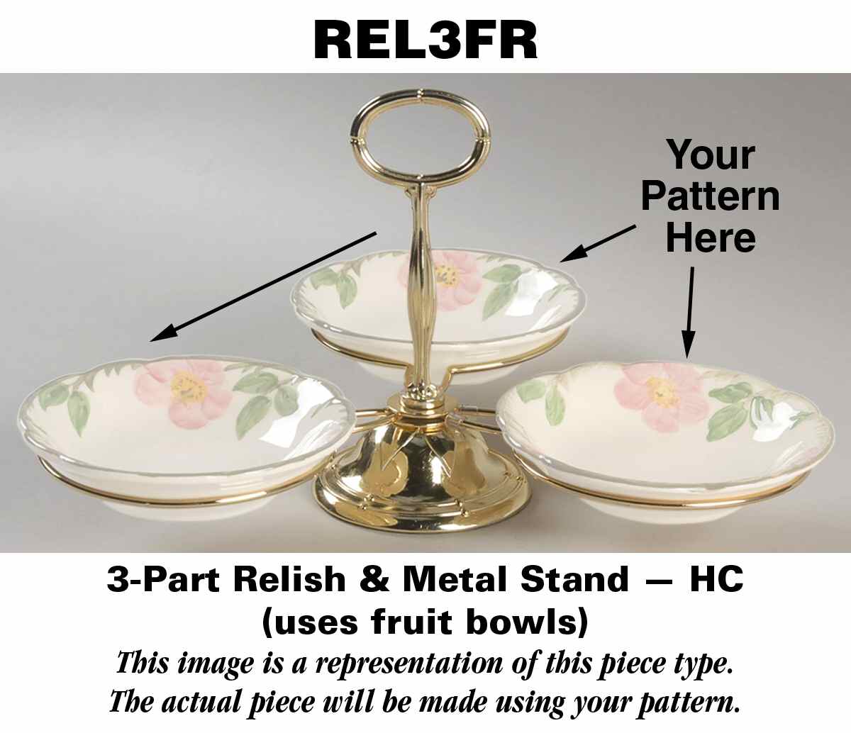 Winthrop 7" x 12" 3-Part Relish & Metal Stand (FR) HC by Fukagawa-1