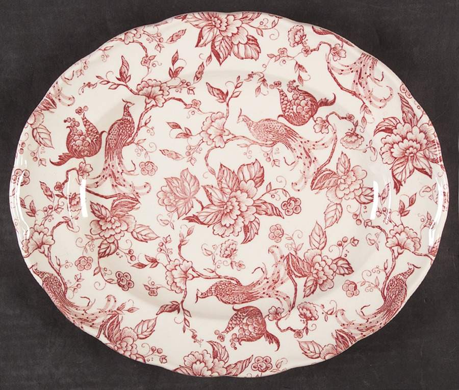 Exotic Bird Red (Rim, Scallop) 11" Oval Serving Platter by Ravensdale-1