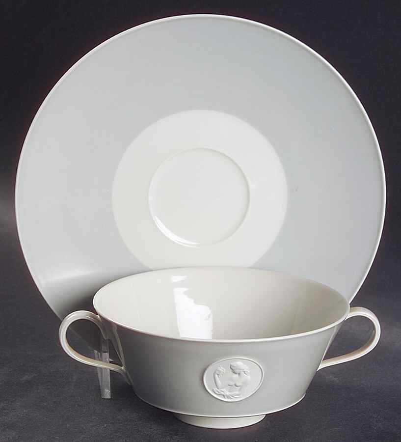Arcadia Gray (No Trim, Cream Background) Footed Cream Soup Bowl & Saucer Set by Royal Berlin-1