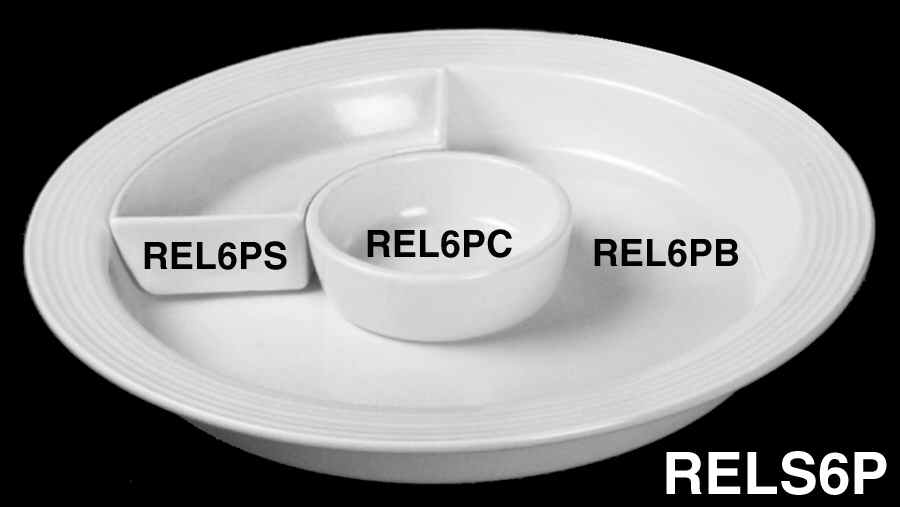 Fiesta Red Stripe Ivory (Older) 6 Pc Relish Set (4 Side, 1 Center Dish on Tray) by Homer Laughlin -1