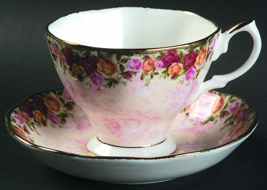 Peach Damask Footed Cup & Saucer Set by Royal Albert-1