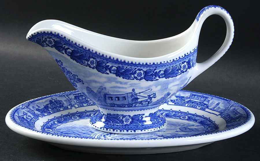 Baltimore and Ohio Railroad Blue Gravy Boat & Underplate/Relish by Shenango-1