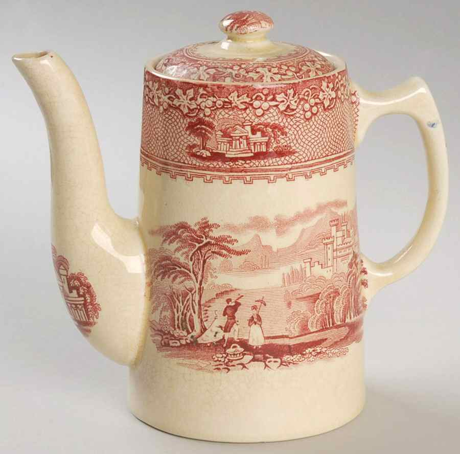 Jenny Lind Pink (Dark Cream Background) Individual Coffee Pot & Lid by Royal Staffordshire-1