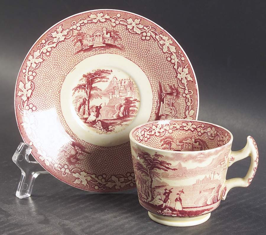 Jenny Lind Pink (Dark Cream Background) Footed Demitasse Cup & Saucer Set by Royal Staffordshire-1
