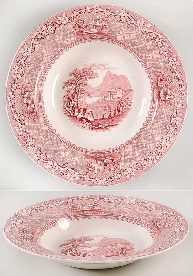 Jenny Lind Pink (Dark Cream Background) Large Rim Soup Bowl by Royal Staffordshire-1