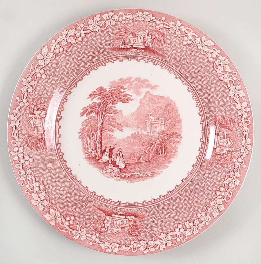 Jenny Lind Pink (Dark Cream Background) Dinner Plate by Royal Staffordshire-1