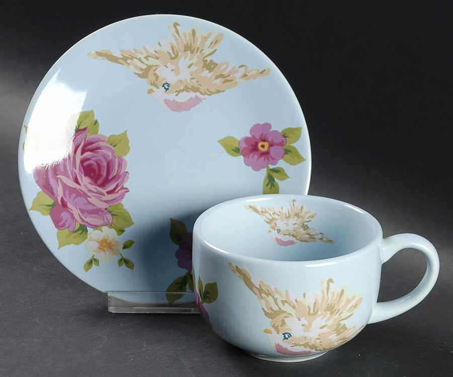 Songbird Garden Periwinkle Flat Cup & Saucer Set by Rosie B Farmer-1