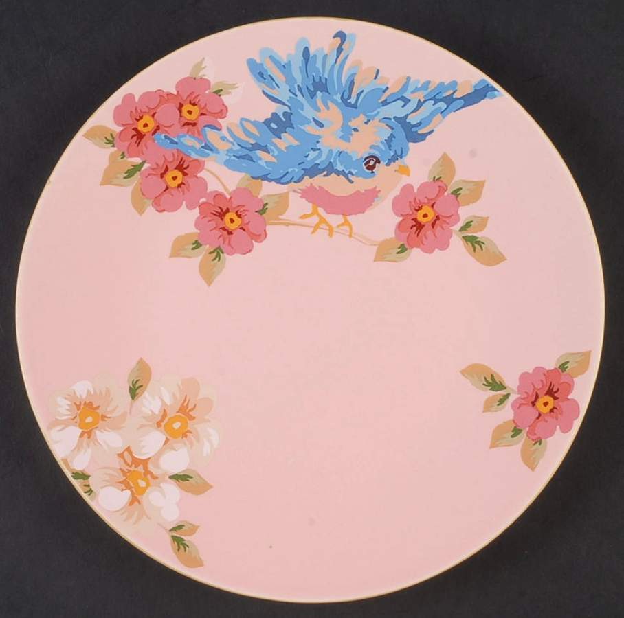 Songbird Garden Pink Breakfast Plate by Rosie B Farmer-1