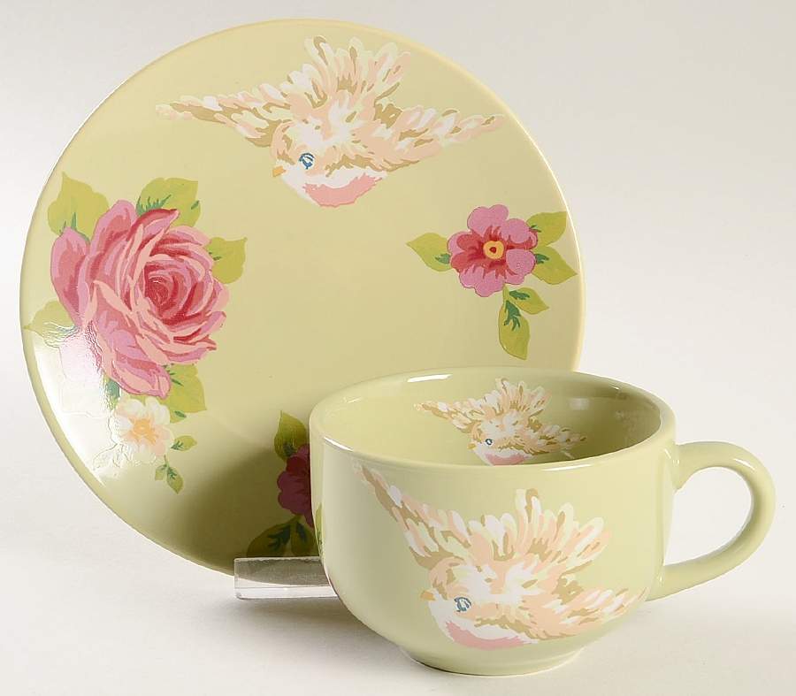 Songbird Garden Leaf Flat Cup & Saucer Set by Rosie B Farmer-1