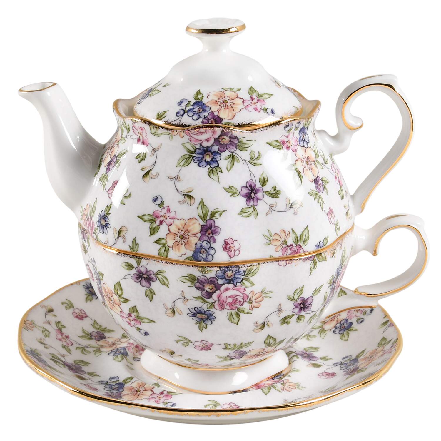 100 Years of Royal Albert Tea for 1 (Stacking Teapot w/Cup & Saucer) by Royal Albert-1