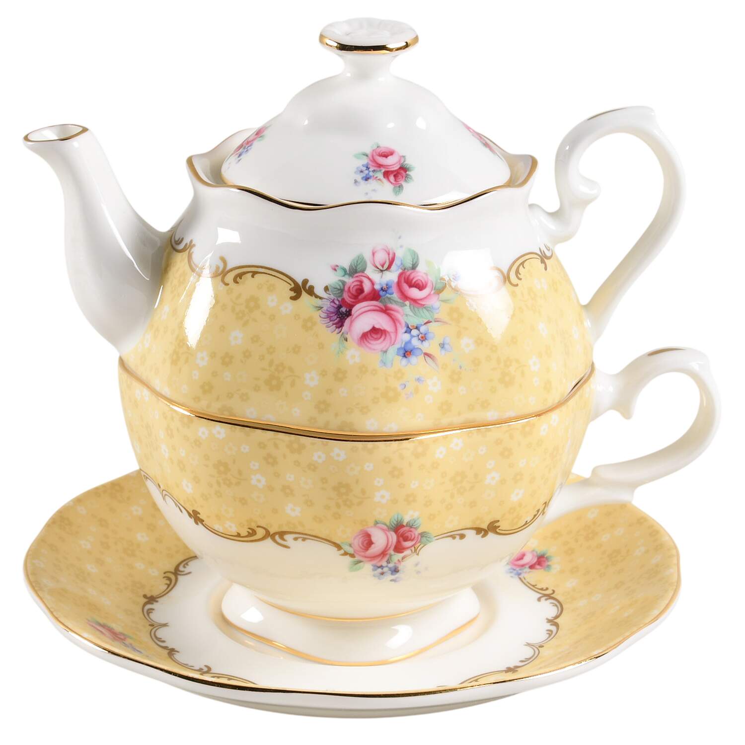 100 Years of Royal Albert Tea for One (Stacking Teapot w/Cup & Saucer) by Royal Albert-1