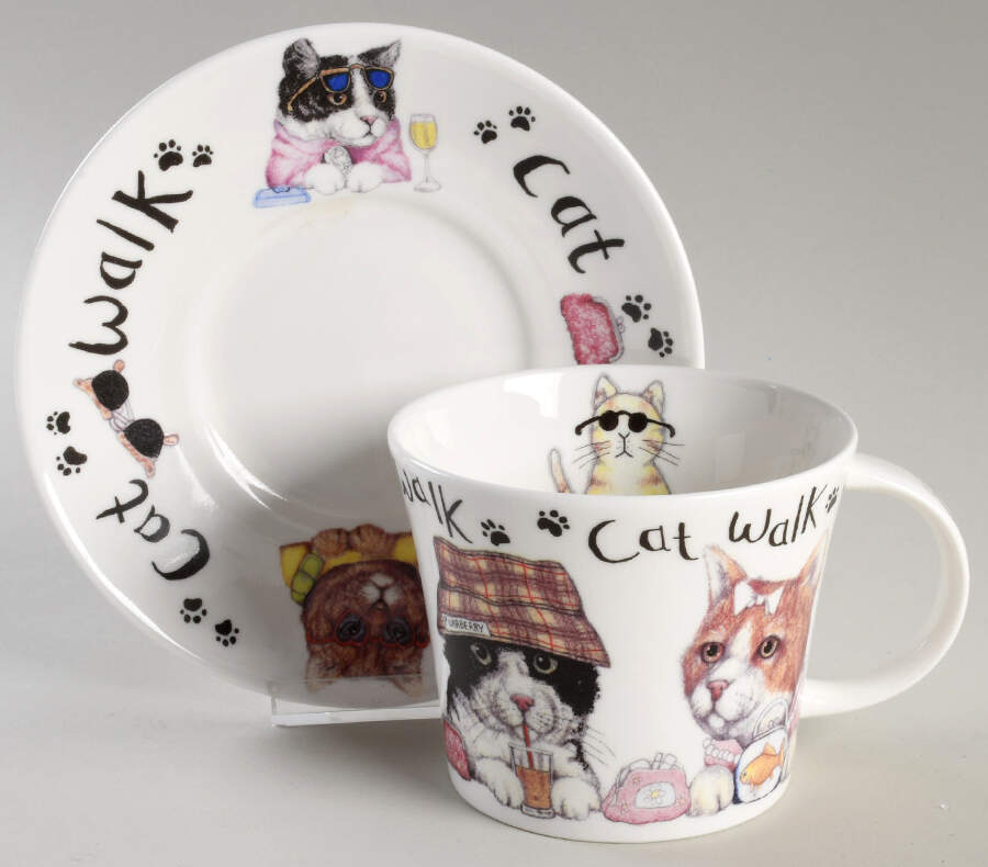 Animal Fashion Cat Breakfast Cup & Saucer Set by Roy Kirkham-1