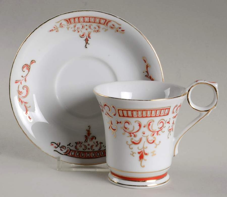 RN1 Gold and Red Footed Cup & Saucer Set by Renaissance-1