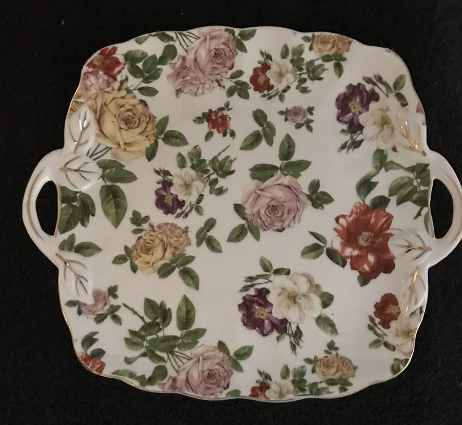 RDV8 (Gold Trim) Square Handled Cake Plate by Royal Danube-1