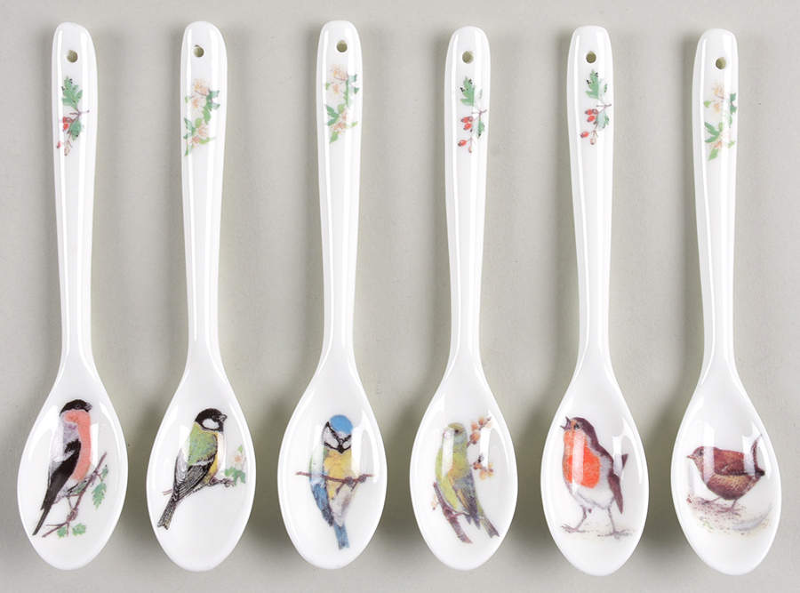 Garden Birds (Set of 6 Motif) Ceramic Teaspoons by Roy Kirkham-1