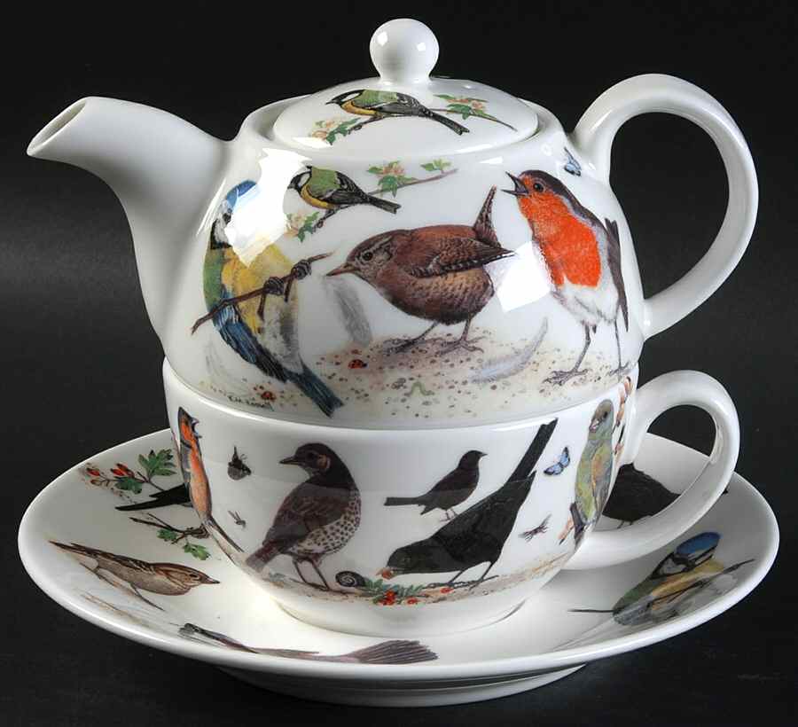 Garden Birds Tea for One (Stacking Teapot w/Cup & Saucer) by Roy Kirkham-1
