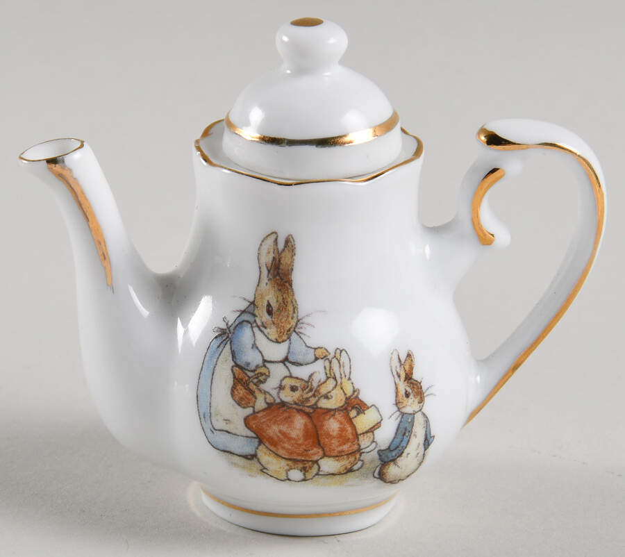 Peter Rabbit (Gold Trim) Toy Teapot & Lid by Reutter Porzellan-1