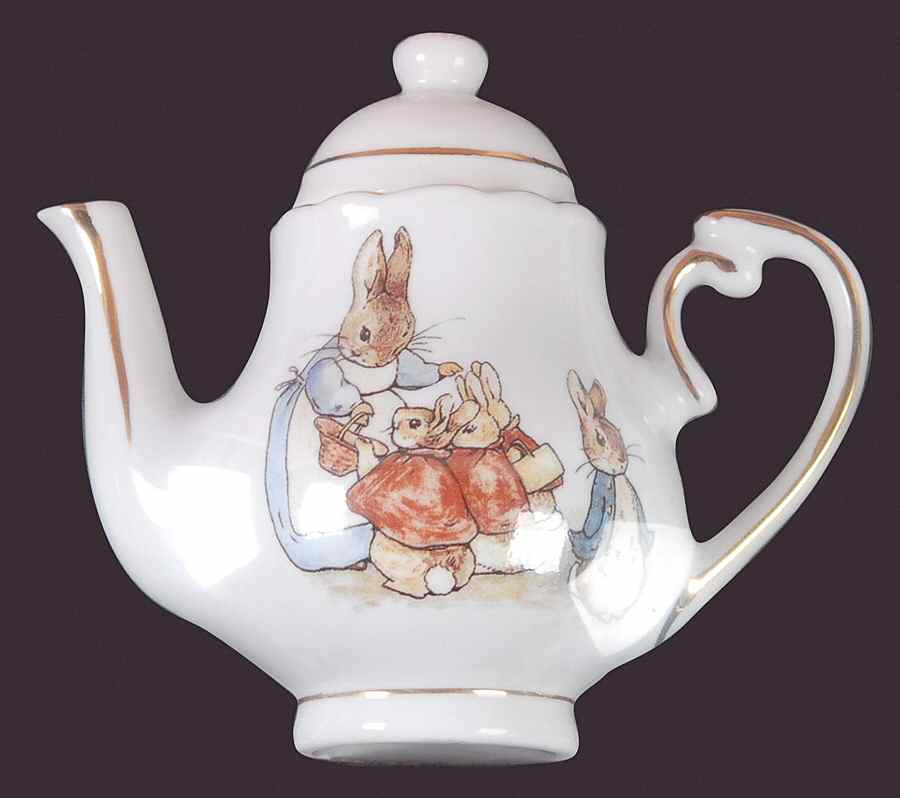 Peter Rabbit (Gold Trim) Toy Teapot & Lid by Reutter Porzellan-1