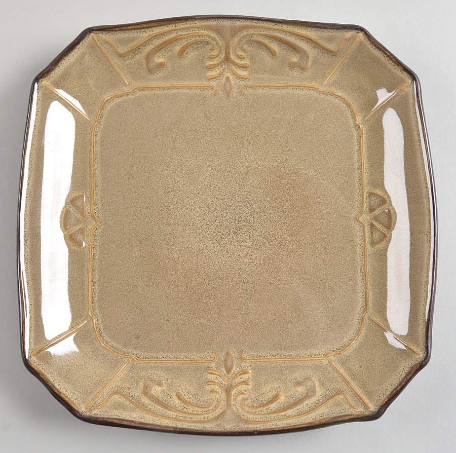 Victorian Scroll Cream Square Dinner Plate by Reba Harmony for the Home-1