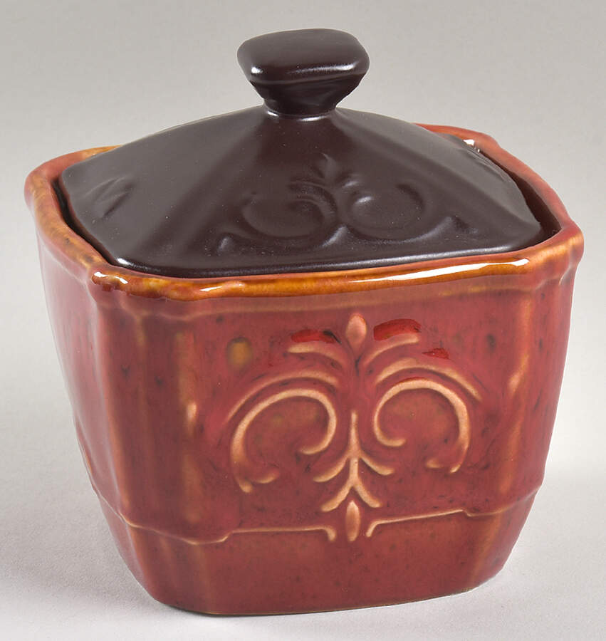Victorian Scroll Red Sugar Bowl & Lid by Reba Harmony for the Home-1