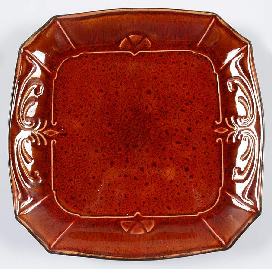 Victorian Scroll Red Square Dinner Plate by Reba Harmony for the Home-1